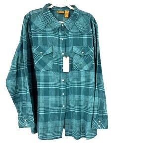 NEW Wrangler Western Pearl Snap Flannel Shirt Women's 3XL Teal Landman Cowgirl